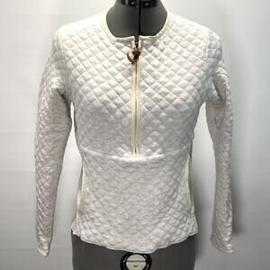 Guideboat Co The J'Adore Quilted Jacquard Knit Half Zip Sweater Oatmeal Womens S
